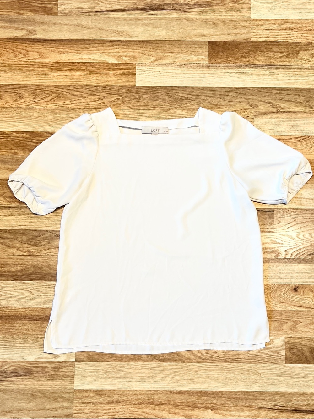 LOFT Cream Square Neck Puff Sleeve Blouse